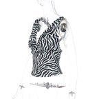 Zebra Print V Neck Backless Ruched Crop Tank Top