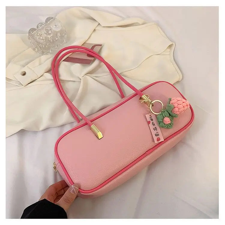 PU Pillow Shoulder Bag For Women With Textured Finish Baguette Style