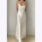 Elegant A Line Pleated Spaghetti Strap Gown With O Neck Floor Length Dress Glam