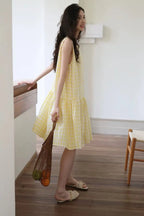 Sunny Plaid Cotton Dress Sleeveless Round Neck Vacation Dress