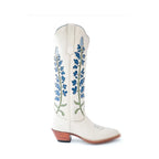 Floral Embellished Knee High Boots With Zipper And Chunky Heel