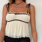 Floral Bow Detail Spaghetti Strap Cami Sleeveless Top