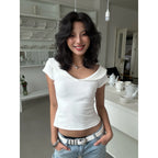 Ruffled Neck Women's Short Sleeve