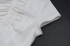 Sexy Deep V Neck Ruched White Crop Top With Ruffles And Lace Up Short Sleeves