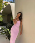 Knitted Sleeveless Backless Dress With High Waist Flattering Long Aline Style