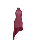 Midnight Backless Mesh Patchwork Dress With Turtleneck And Irregular Ruffle Hem