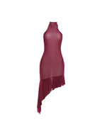 Midnight Backless Mesh Patchwork Dress With Turtleneck And Irregular Ruffle Hem