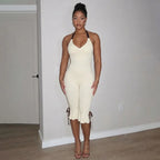 Lace Up Halter Bow Jumpsuit For Women V Neck Backless