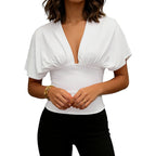 Womens Y2K Ruched Off The Shoulder Wrap Top With Cinched Waist Tie Back Halter