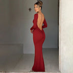 Elegant Backless Long Sleeve Maxi Dress With Bodycon Fit