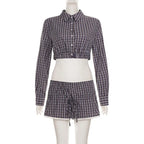 Plaid Streetwear Set With Cropped Shirt And Mini Skirt