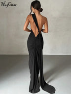 One Shoulder Backless Ruched Dress