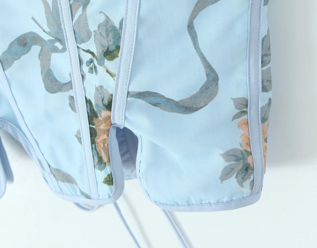Blue Lace Up Bandage Tank Top Crop