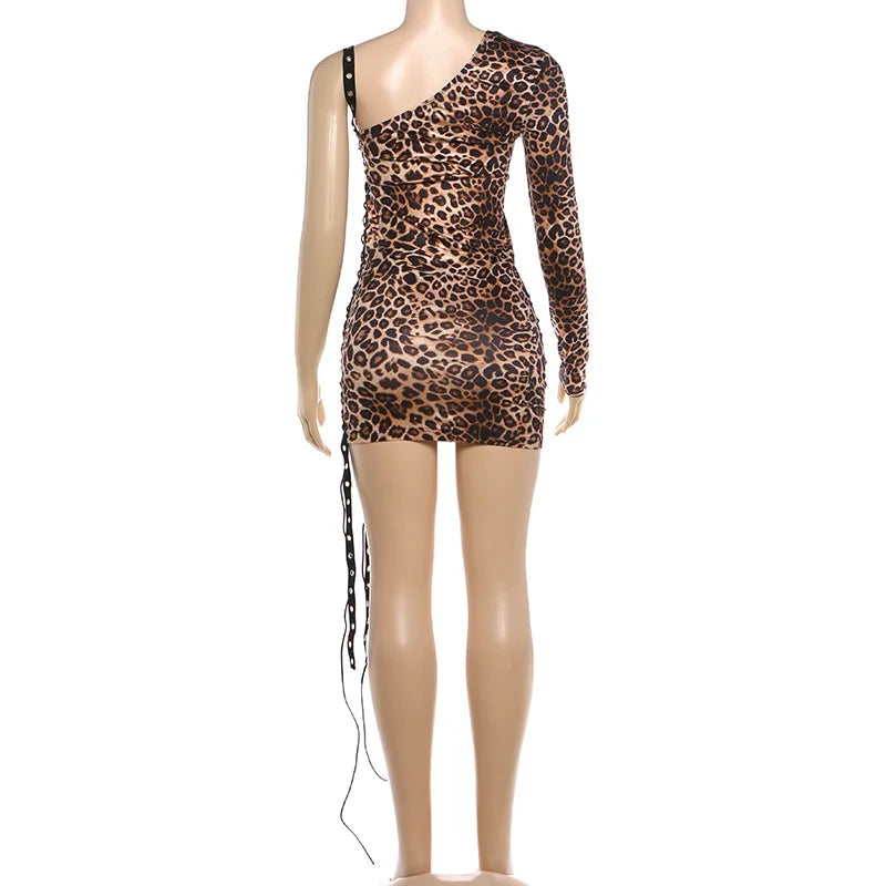 Leopard Print Off-Shoulder Backless Patchwork Dress For Women