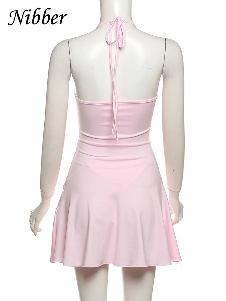 Halter Ruffle V Neck Backless Sexy Mini Bodycon Dress