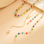 Boho Rainbow Rhinestone Layered Necklace Set For Women Bohemian Chic Everyday Jewelry