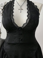 Plus Size French Jacquard Dress With V Neck And Lace Back Cutout