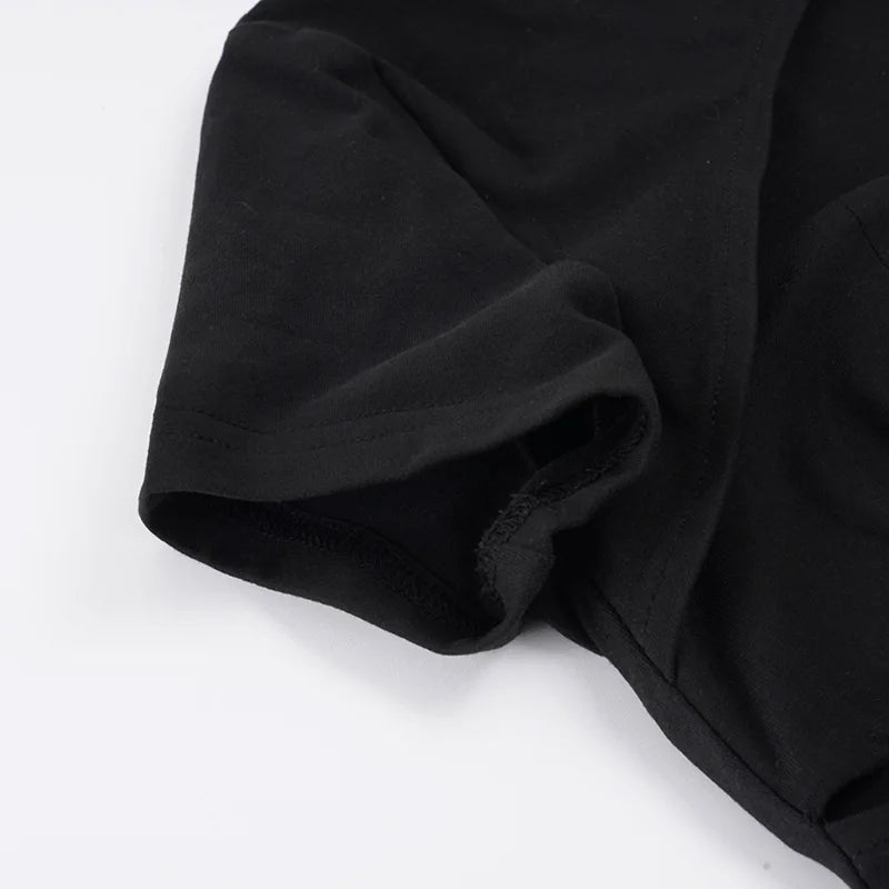 Hollow Stand-Up Collar Shirt With Ultra Slim Fit Short Sleeve Black Top