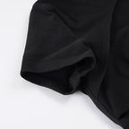 Hollow Stand-Up Collar Shirt With Ultra Slim Fit Short Sleeve Black Top