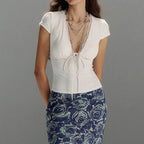 V-Neck Lace Crop Top