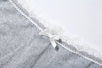 Lace Patchwork 2 Piece Set Women Fashion Bow Applique Low-Neck Camisole+Bike Shorts