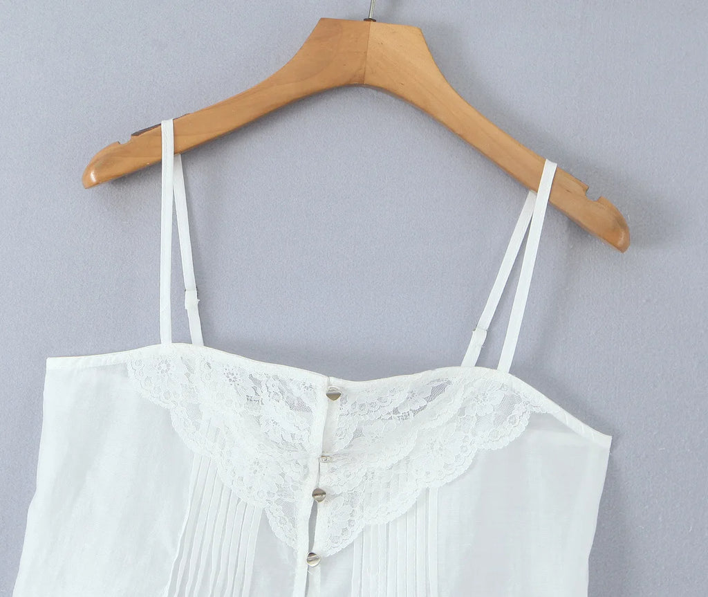 Lace Strap Boho Camisole Top Sheer Cotton Rayon Sleeveless