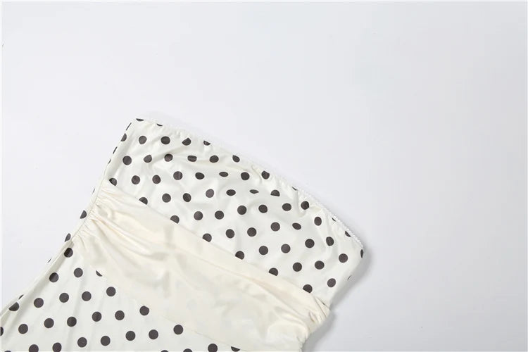 White Polka Dot Strapless Backless Tassel Bodycon Mini Dress