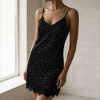 Sexy Polka Dot Loose Lace Spaghetti Strap Backless Nightgown