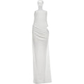 Hollow Backless Patchwork Elegant Evening Dress For Women Turtleneck Sleeveless Ankle Length Ruched Detailing