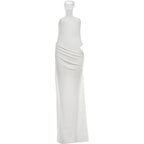 Hollow Backless Patchwork Elegant Evening Dress For Women Turtleneck Sleeveless Ankle Length Ruched Detailing