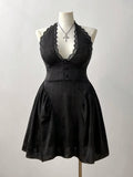 Plus Size French Jacquard Dress With V Neck And Lace Back Cutout