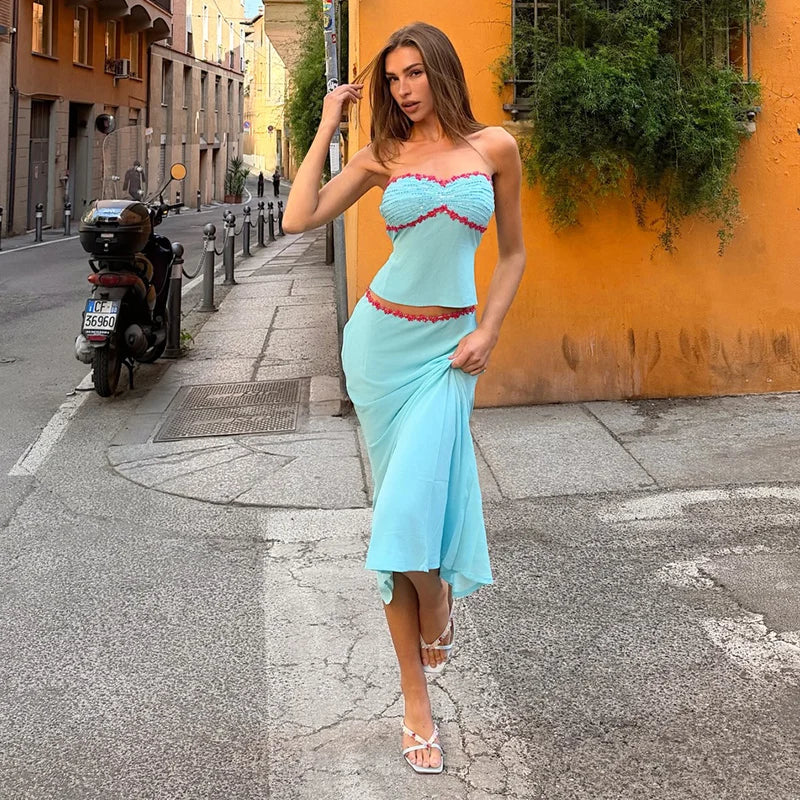 Sequined Beach Two Piece Set Halter Top And Skirt