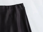 Satin High Waist Midi Skirt With Flair