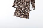 Leopard Print Ruched Deep V Neck Dress With Ribbon Tie And High Split