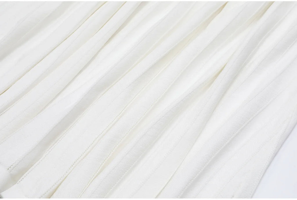 Knit Maxi Dress With Short Sleeve Hollow Detailing And Pleated Skirt