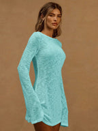 A Line Knit Mini Dress With Slash Neck And Bell Sleeves