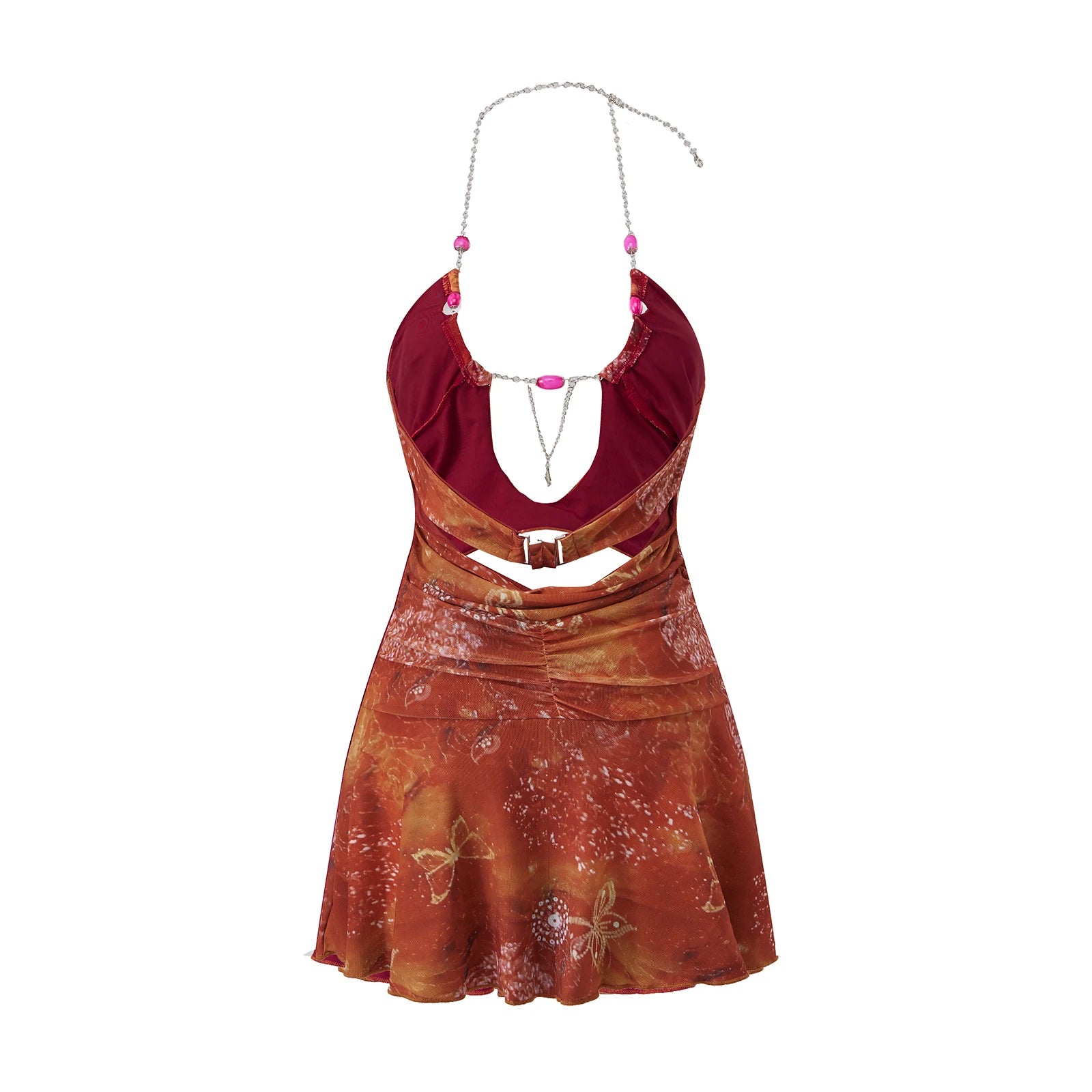 Coquette Y2K Hollow Out Beaded Halter Mini Dress