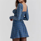 Women Lace Bodycon Mini Square Neck Long Sleeve Bustier Dress