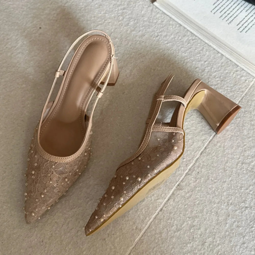 Chic Pointed Toe Slingback Pumps With Breathable Mesh