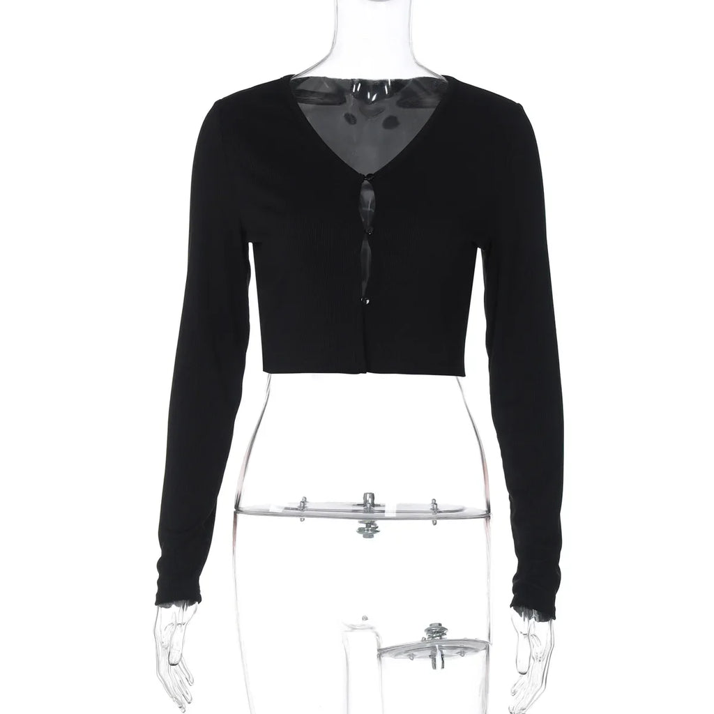 Female Cardigan Fashion Solid Long Sleeve Sexy Ribbed Casual Top