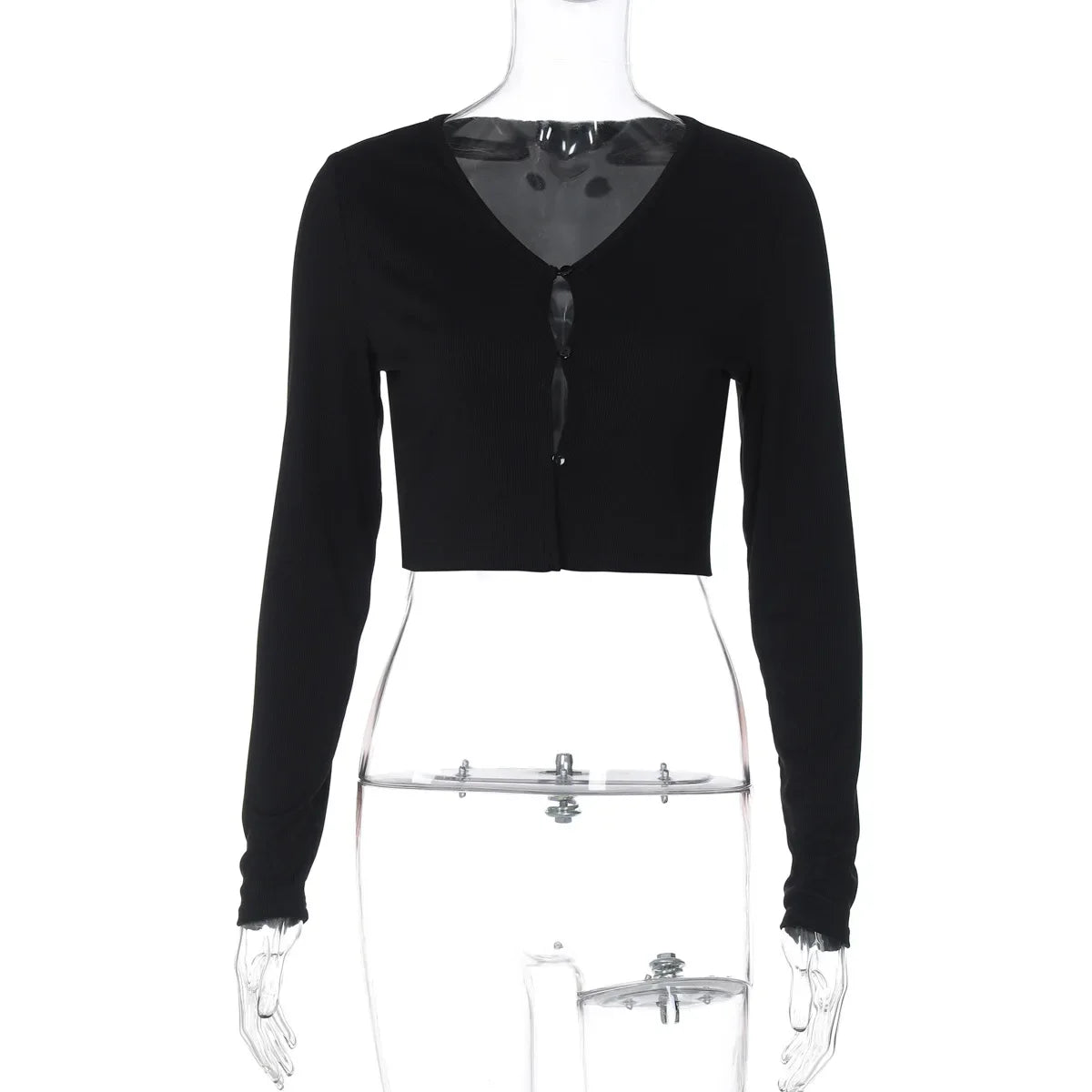 Female Cardigan Fashion Solid Long Sleeve Sexy Ribbed Casual Top