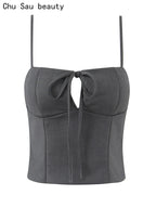 Vintage Square Collar Hollow Out Sleeeveless Cropped Top