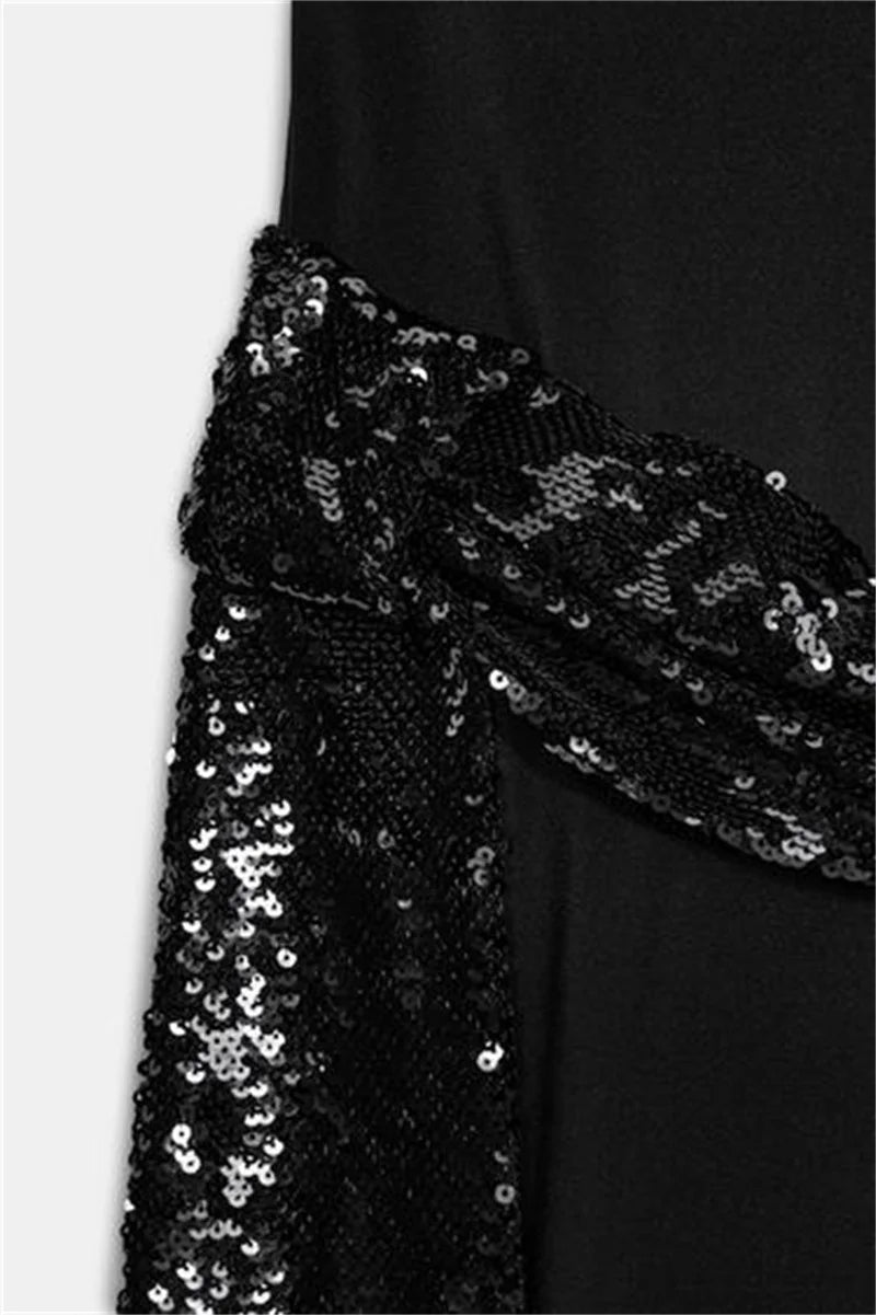Backless Sequin Patchwork Maxi Dress With Wide Sleeves