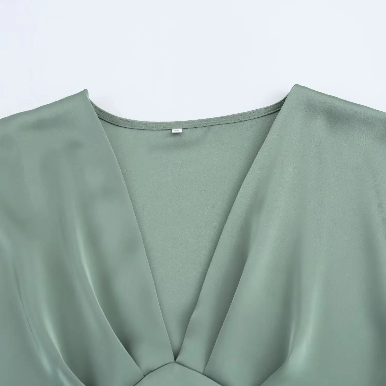 Elegant l Solid Satin Midi Dress With V Neck And Short Sleeves