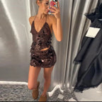 Beaded Sequin Two Piece Set Sleeveless Backless Crop Top And Mini Skirt Glam Outfit