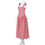 Gingham Square Neck A-Line Midi Dress With Pockets