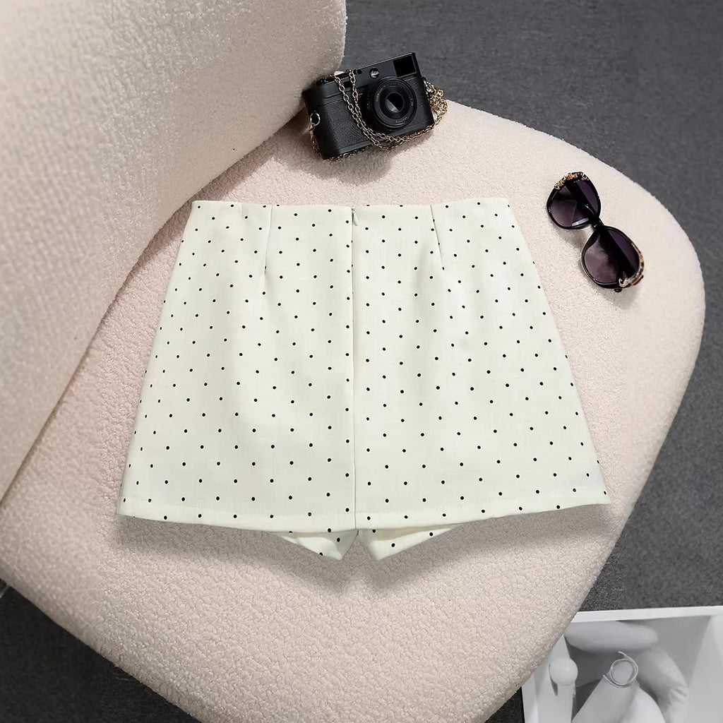 Mini Dots Pattern High Waist Skirt With Double Slits
