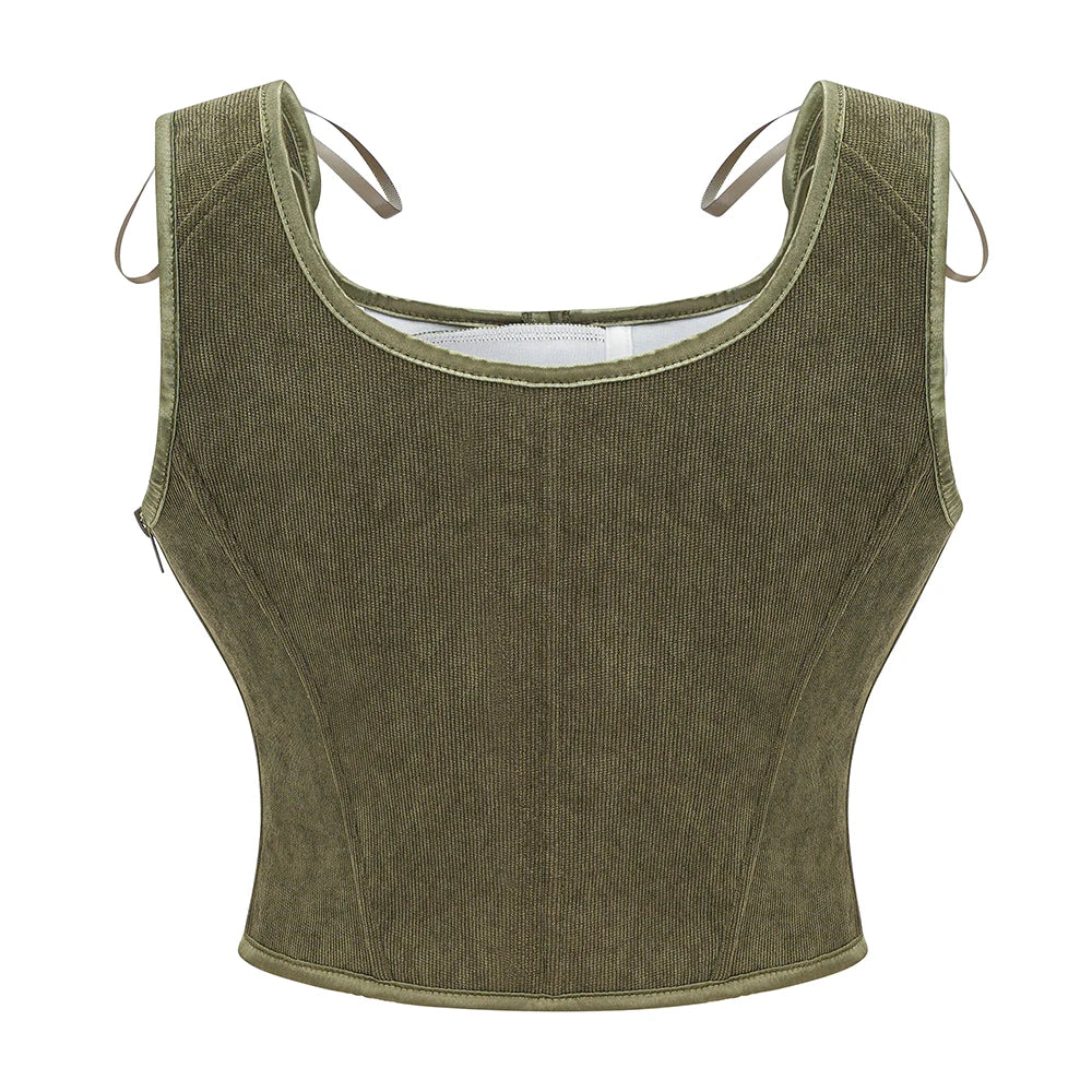 Victorian Gothic Corset Vest With Front Lace Up And Side Zipper