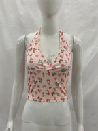 Rose Print Backless Tank Top With Slim Fit Crop