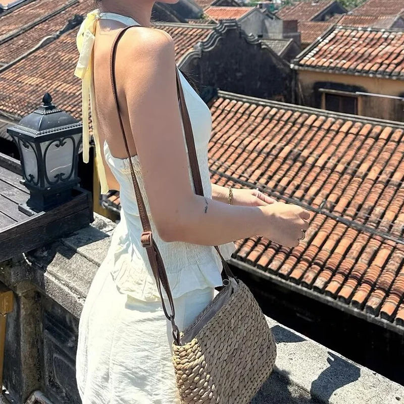 Sweet Girl Sexy Backless Halter White Lace Trim Fitted Crop Top